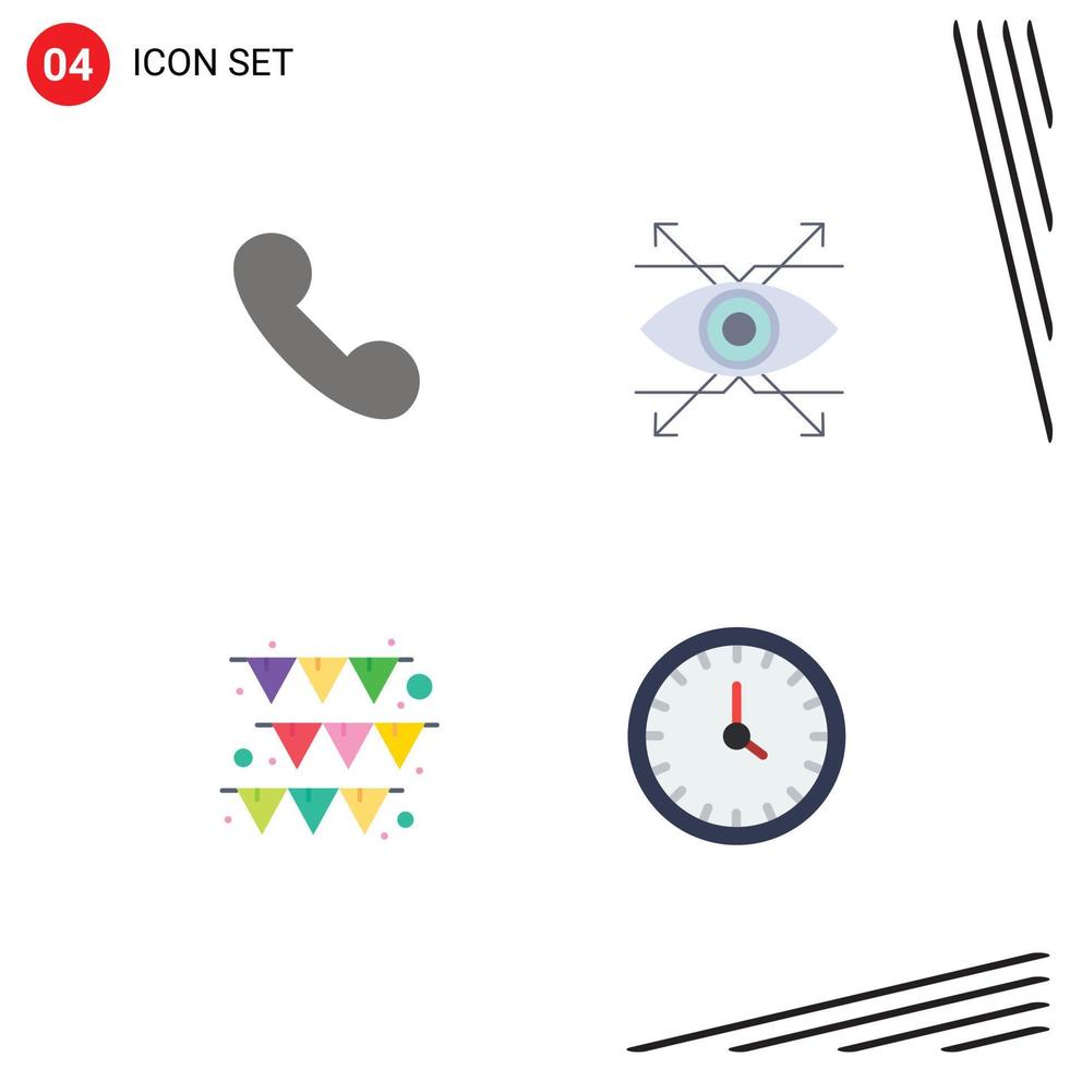 Set of 4 Vector Flat Icons on Grid for call paper business vision clock Editable Vector Design Elements