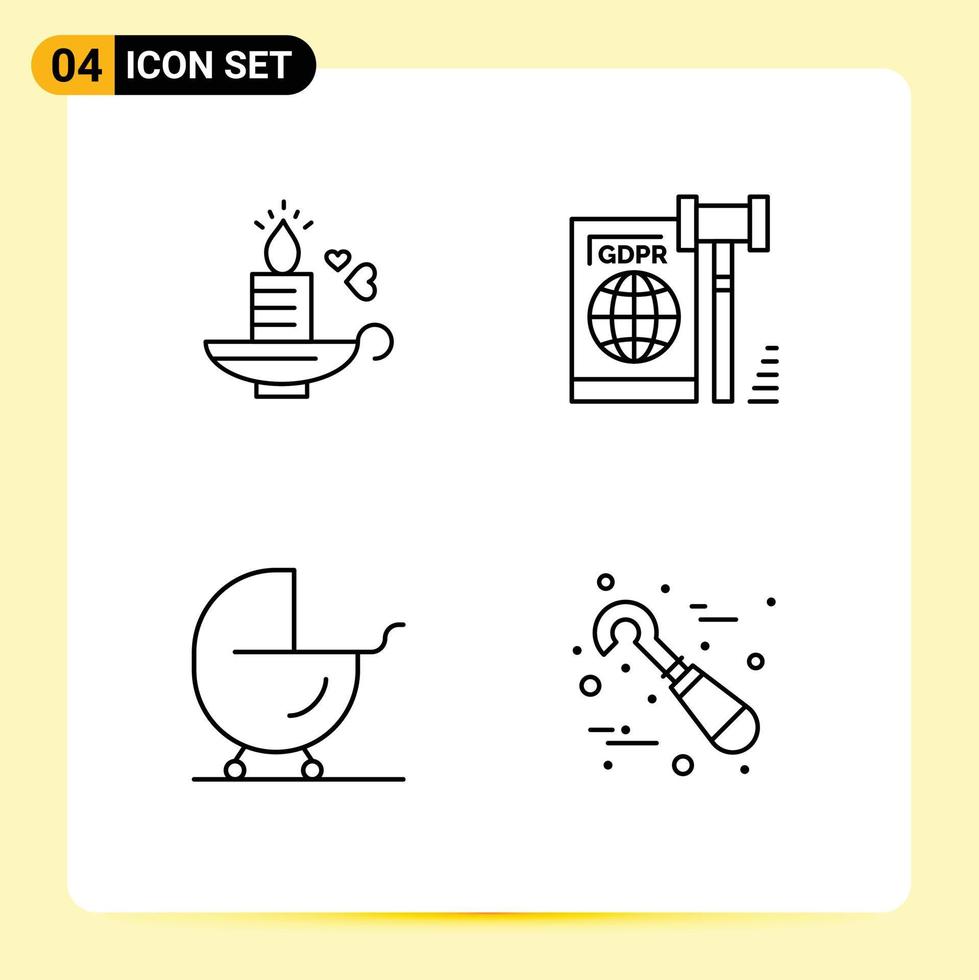 Set of 4 Modern UI Icons Symbols Signs for candle baby wedding gdpr carriage Editable Vector Design Elements