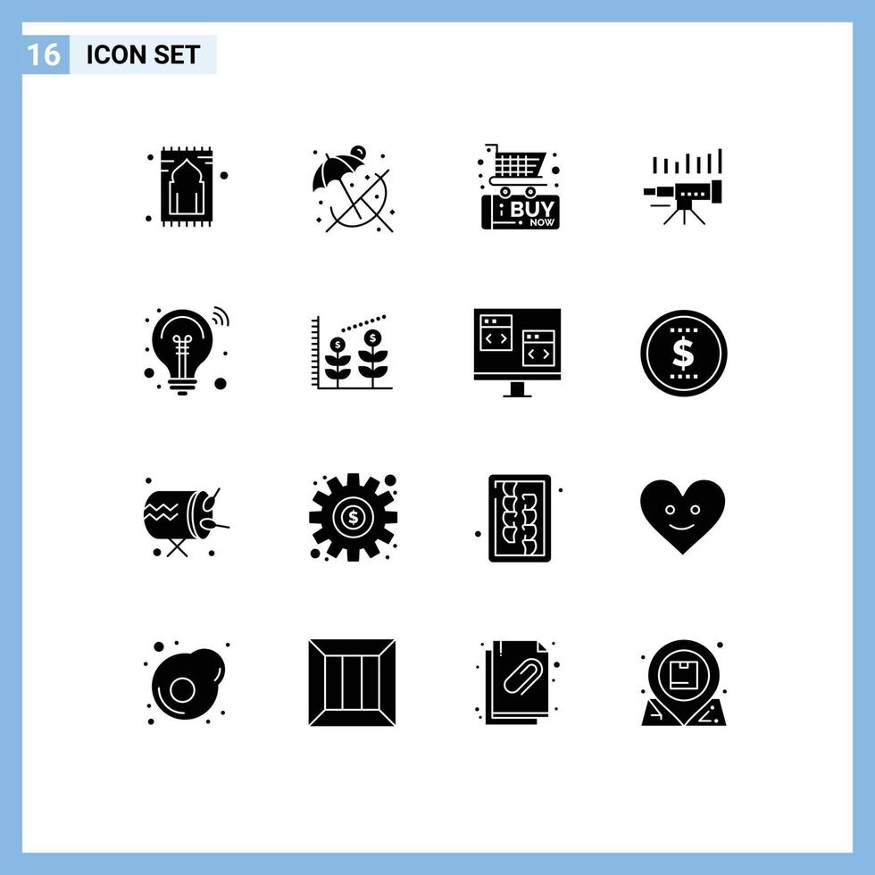 Set of 16 Modern UI Icons Symbols Signs for trend forecasting black friday forecast telescope Editable Vector Design Elements