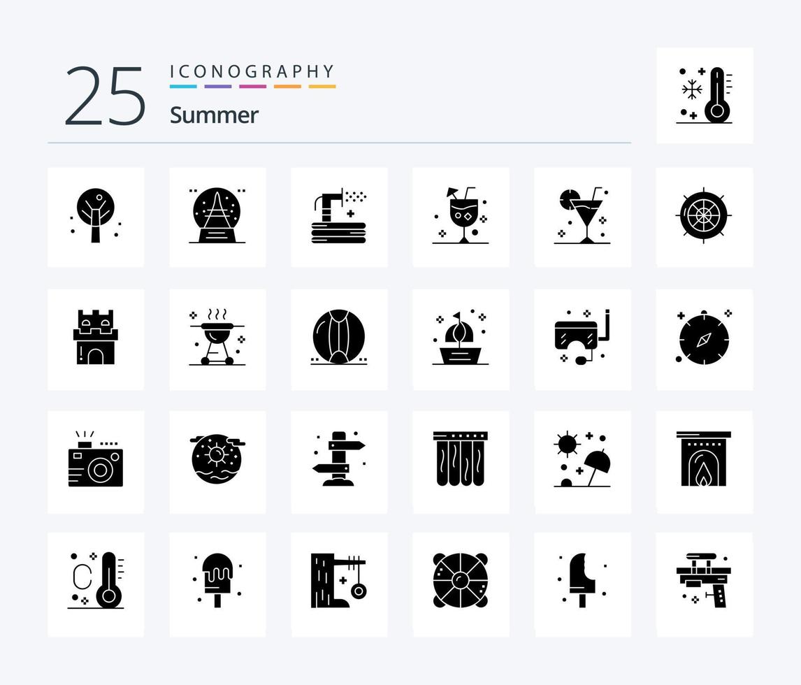 Summer 25 Solid Glyph icon pack including nautical. drink. grass. cocktail. beach vector