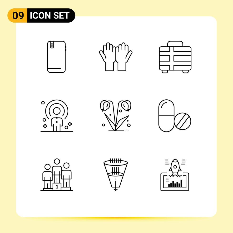 9 Thematic Vector Outlines and Editable Symbols of person human religion customer transportation Editable Vector Design Elements