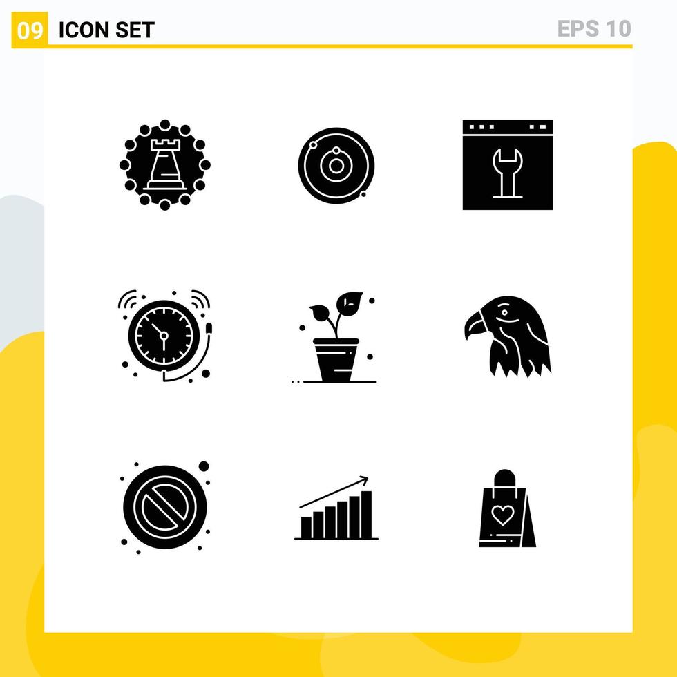 Pack of 9 creative Solid Glyphs of time bell learning alarm page Editable Vector Design Elements