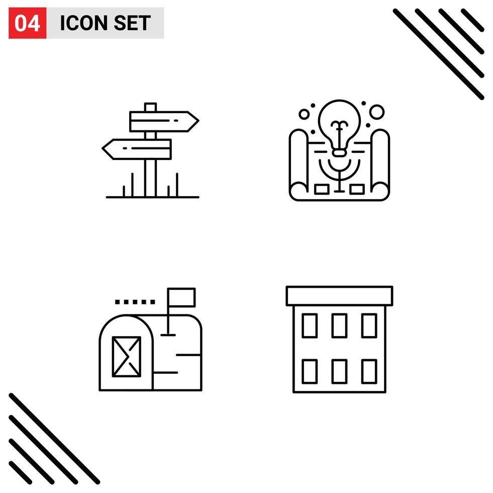 Group of 4 Filledline Flat Colors Signs and Symbols for direction mail room project idea building Editable Vector Design Elements