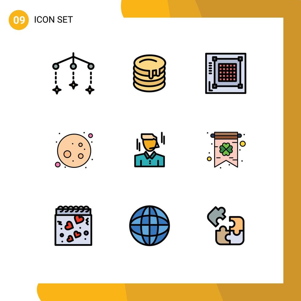 Pictogram Set of 9 Simple Filledline Flat Colors of worker businessman grid planet full moon Editable Vector Design Elements