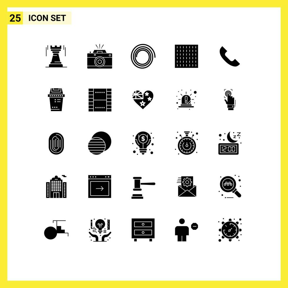 Pictogram Set of 25 Simple Solid Glyphs of telephone call photo weather fog Editable Vector Design Elements