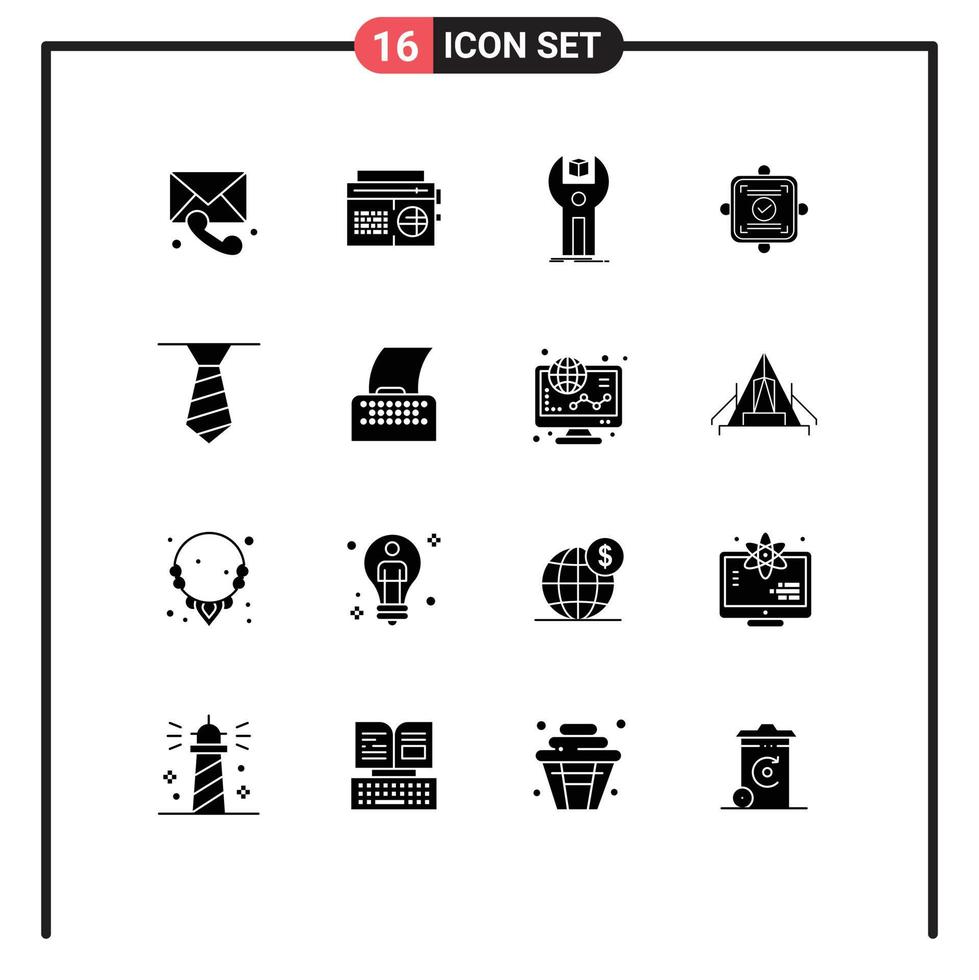 Modern Set of 16 Solid Glyphs Pictograph of necktie card sdk report programming Editable Vector Design Elements