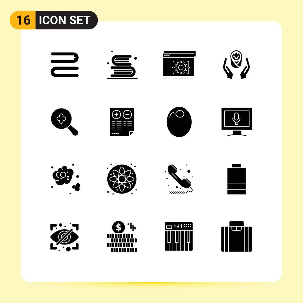 Group of 16 Solid Glyphs Signs and Symbols for child child care api baby care software Editable Vector Design Elements