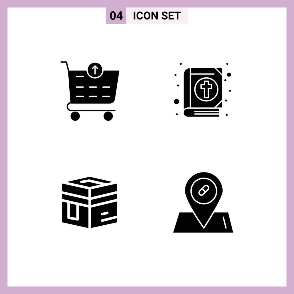 Pack of 4 Modern Solid Glyphs Signs and Symbols for Web Print Media such as checkout islam book holiday meccah Editable Vector Design Elements