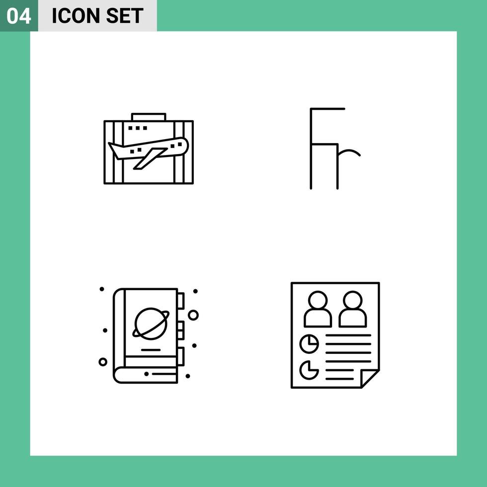 User Interface Pack of 4 Basic Filledline Flat Colors of travel finance case suitcase book Editable Vector Design Elements