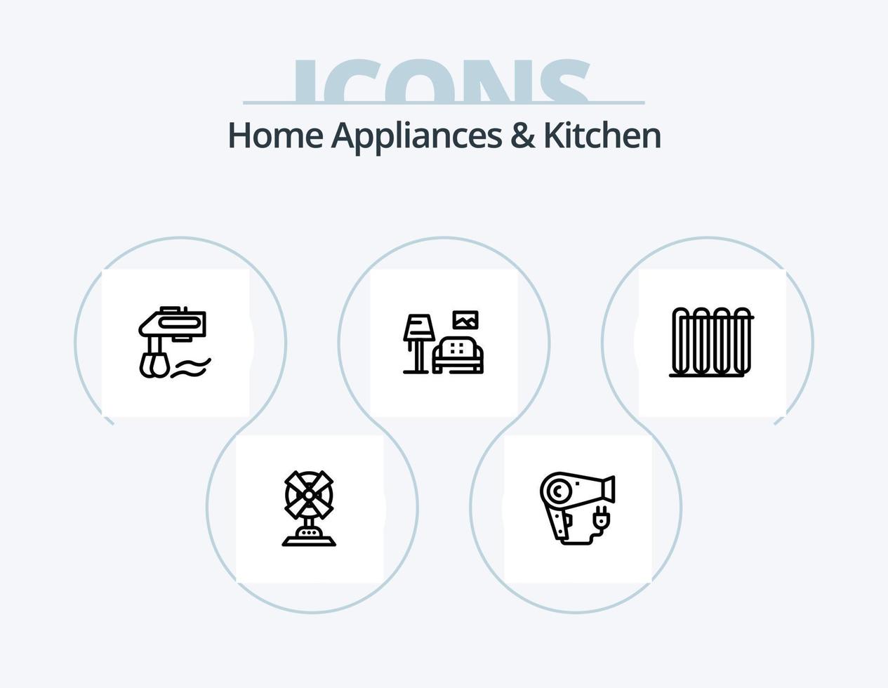 Home Appliances And Kitchen Line Icon Pack 5 Icon Design. computing. music. laundry. speaker. woofer vector