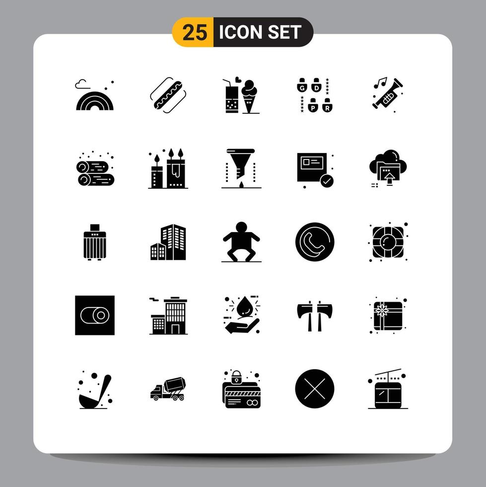 Set of 25 Commercial Solid Glyphs pack for car security food lock cone Editable Vector Design Elements