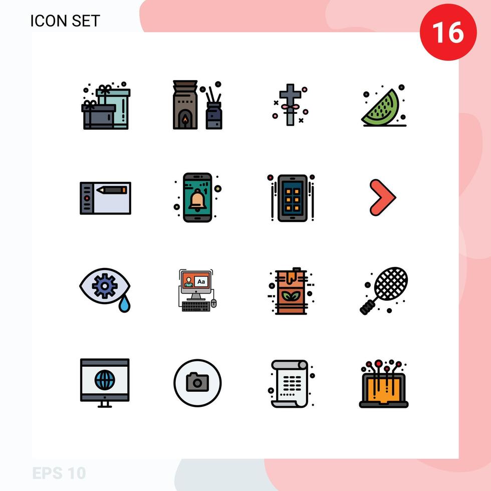 Group of 16 Flat Color Filled Lines Signs and Symbols for tablet draw holidays design fruits Editable Creative Vector Design Elements