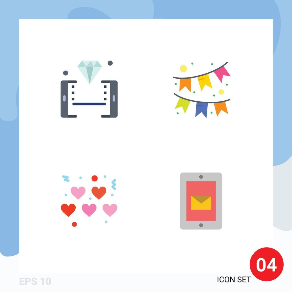User Interface Pack of 4 Basic Flat Icons of mobile love shopping garland mobile Editable Vector Design Elements