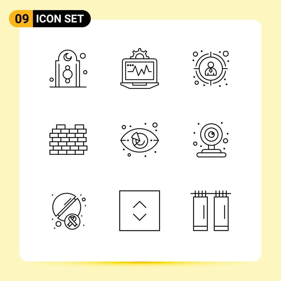 Modern Set of 9 Outlines Pictograph of eye security computing real estate construction Editable Vector Design Elements