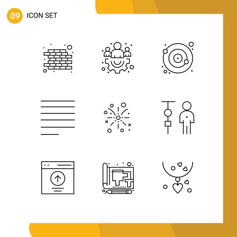 User Interface Pack of 9 Basic Outlines of business easter orbit fire text Editable Vector Design Elements