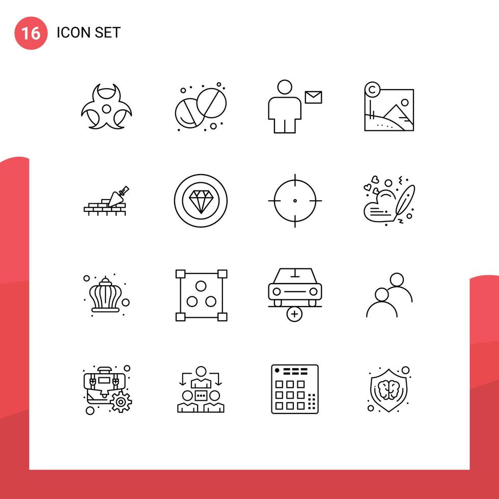 Group of 16 Modern Outlines Set for building brickwork envelope copyrighted business Editable Vector Design Elements