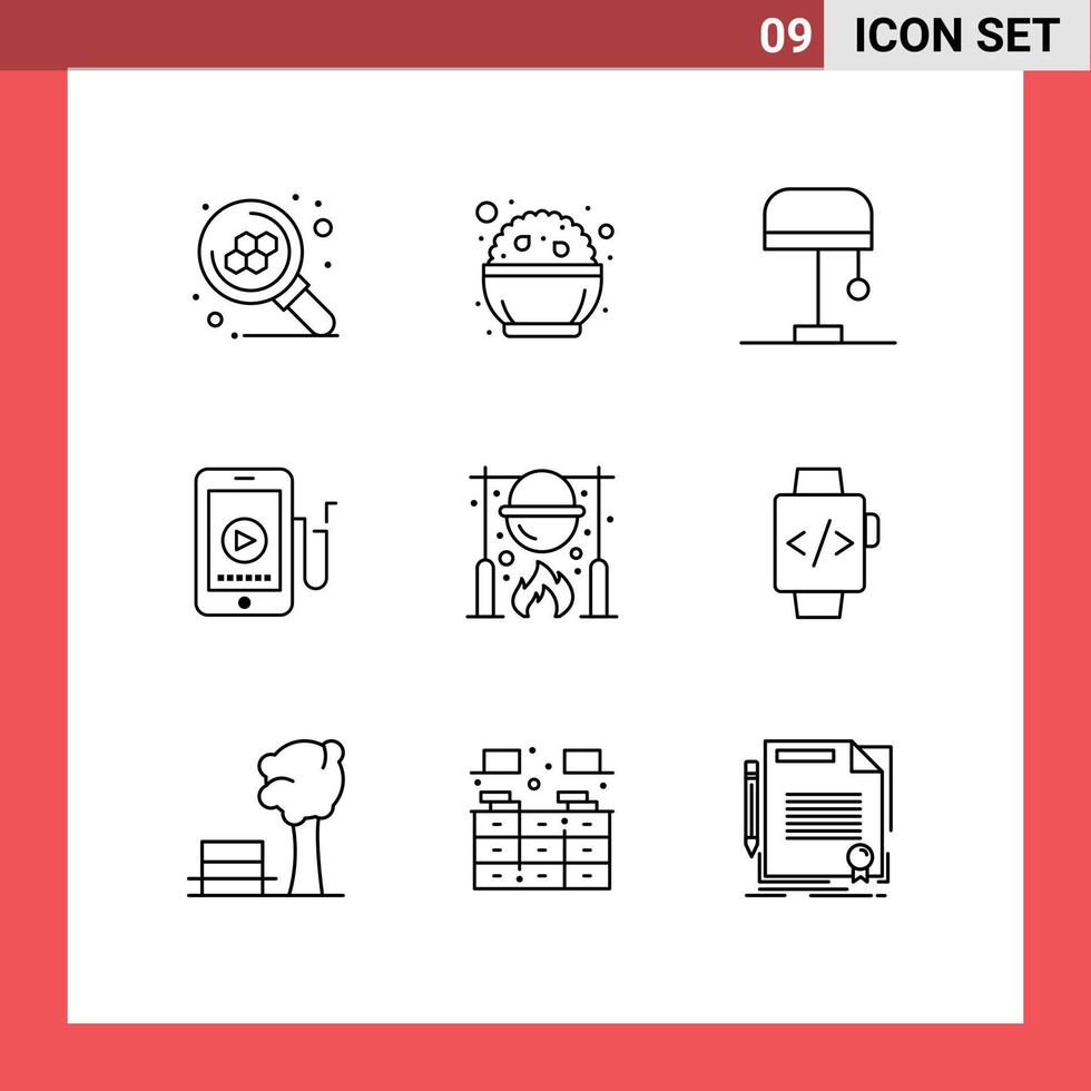 Set of 9 Vector Outlines on Grid for picnic autumn desk education mobile Editable Vector Design Elements