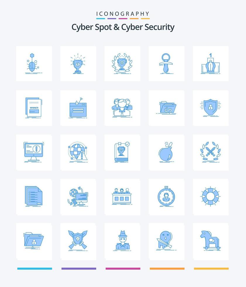 Creative Cyber Spot And Cyber Security 25 Blue icon pack  Such As leadership. crown. reward. noob. newbie vector