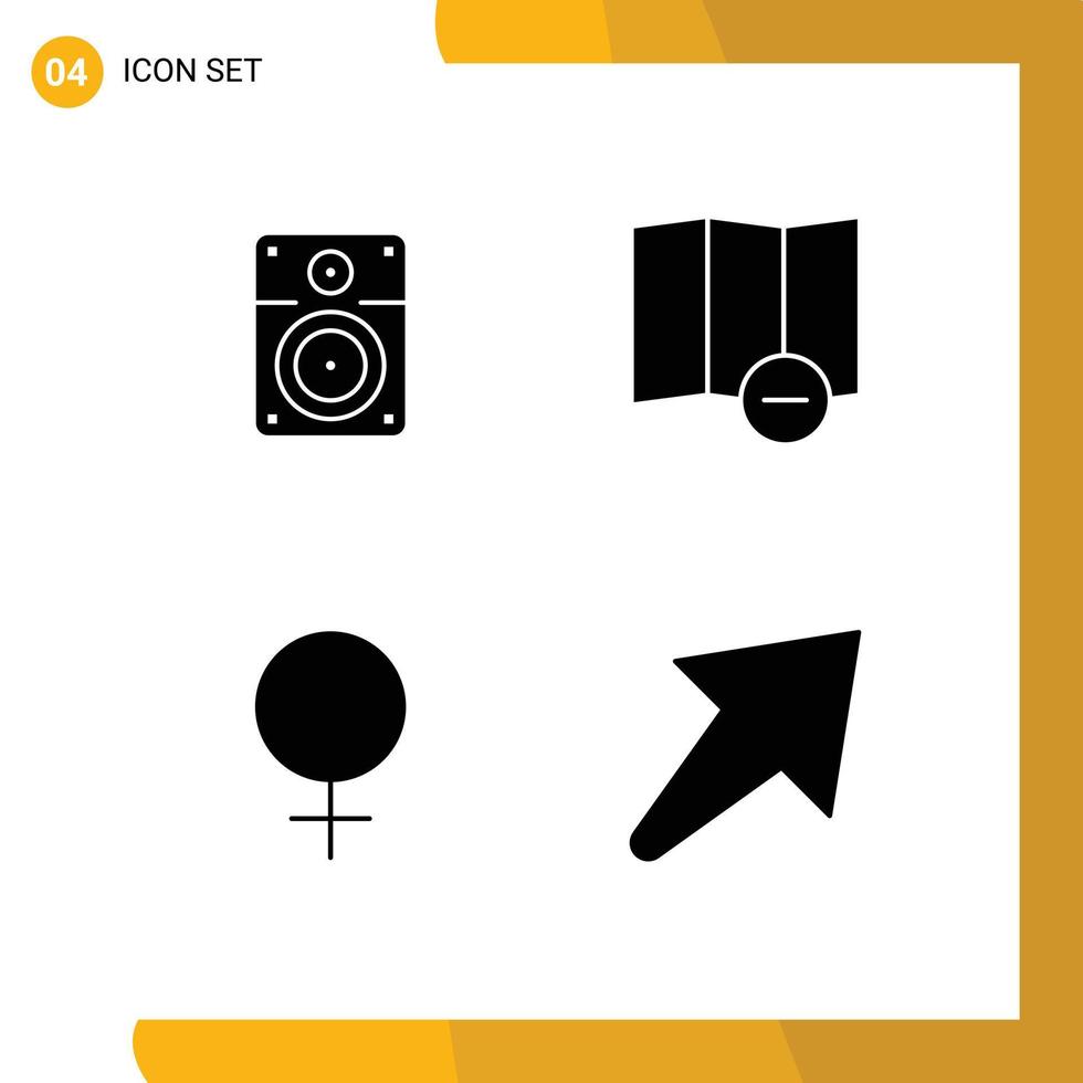 Modern Set of 4 Solid Glyphs and symbols such as speaker arrow education female u Editable Vector Design Elements