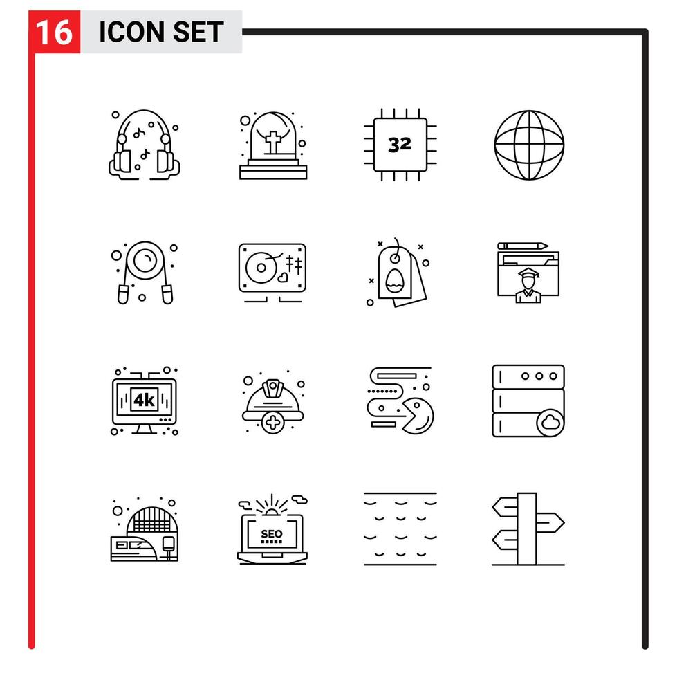 16 Universal Outline Signs Symbols of grippers exercise devices world location Editable Vector Design Elements