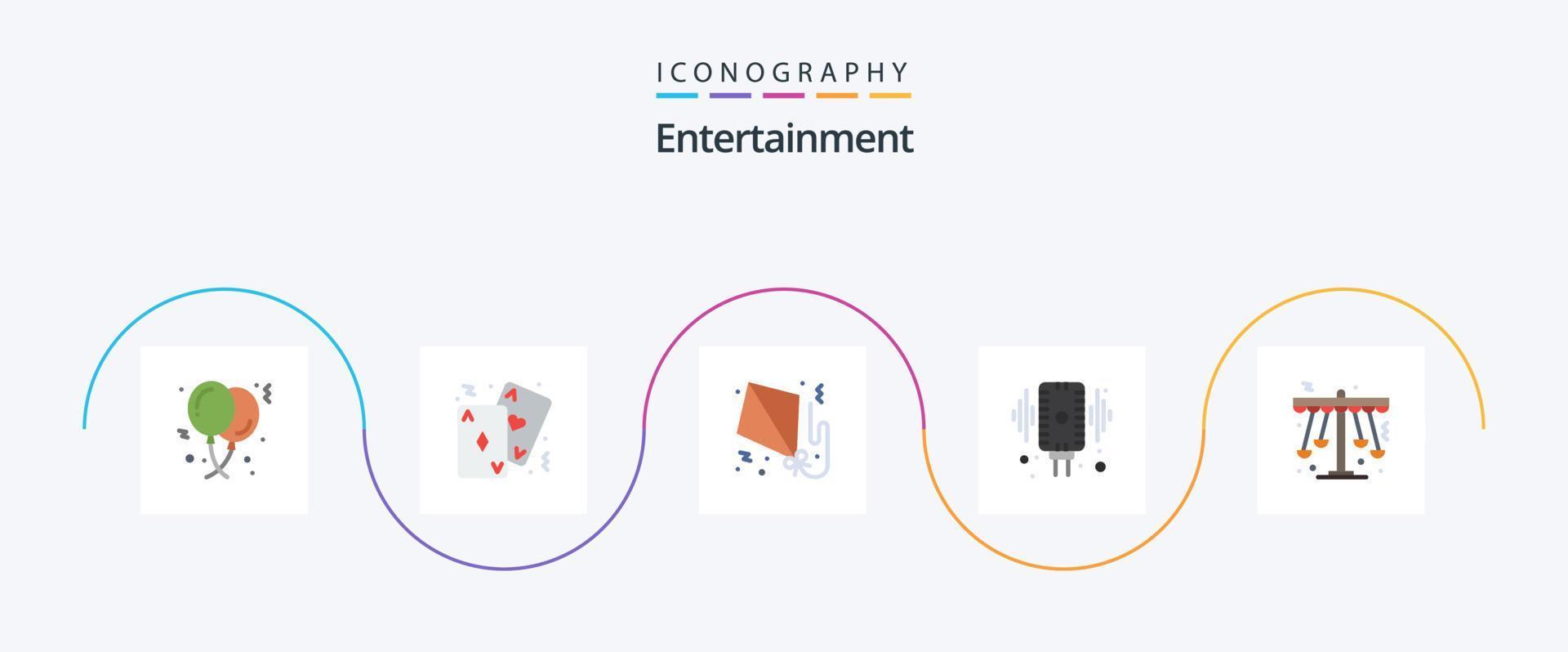 Entertainment Flat 5 Icon Pack Including audio. record. casino. microphone. fly vector