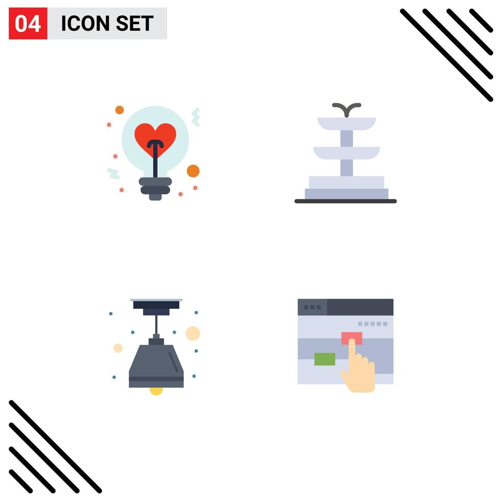 Universal Icon Symbols Group of 4 Modern Flat Icons of light light bulb love water finger Editable Vector Design Elements
