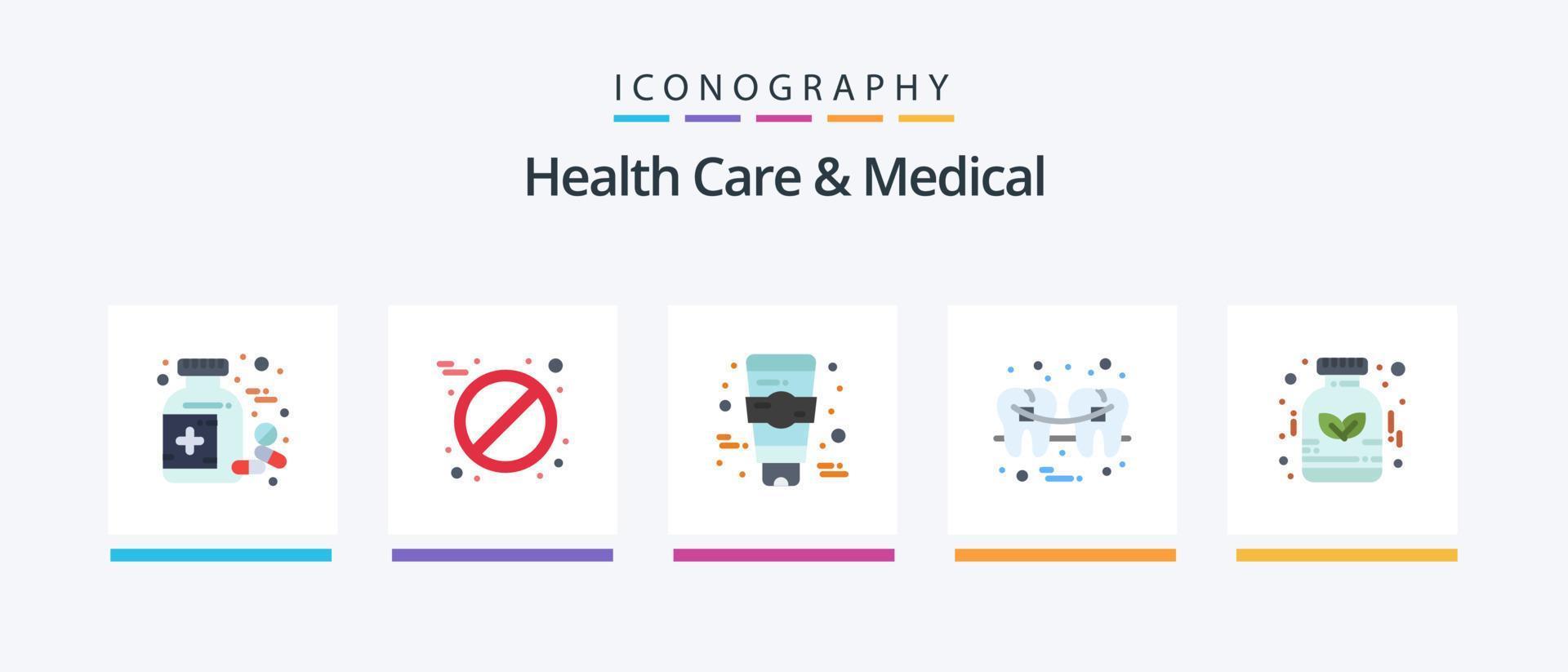 salud cuidado y médico plano 5 5 icono paquete incluso homeopatía. alternativa. rostro. cable. salud. creativo íconos diseño vector