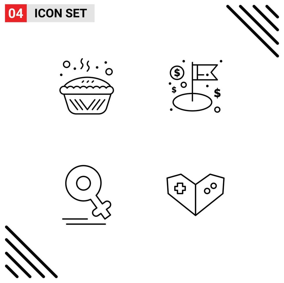 4 Thematic Vector Filledline Flat Colors and Editable Symbols of baked female pie flag love Editable Vector Design Elements