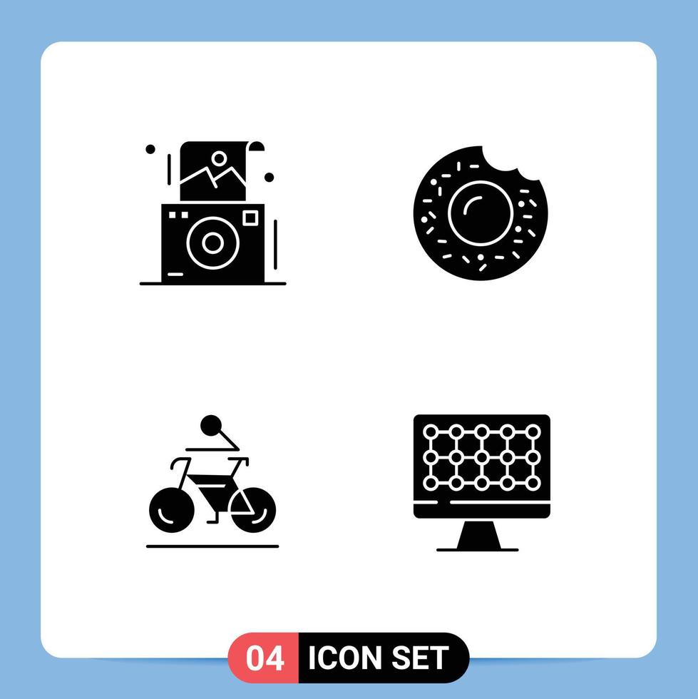 4 Creative Icons Modern Signs and Symbols of camera bike polaroid sweets cycling Editable Vector Design Elements