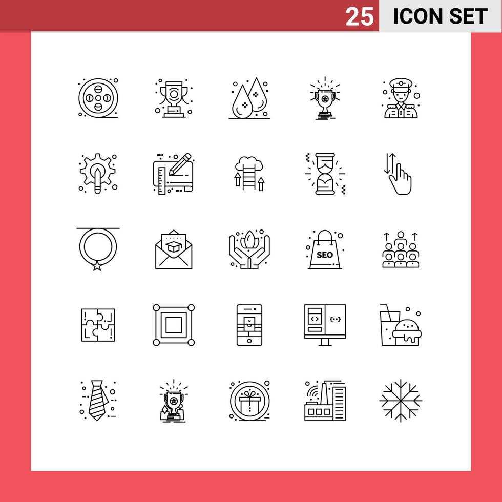 User Interface Pack of 25 Basic Lines of police win drop prize award Editable Vector Design Elements