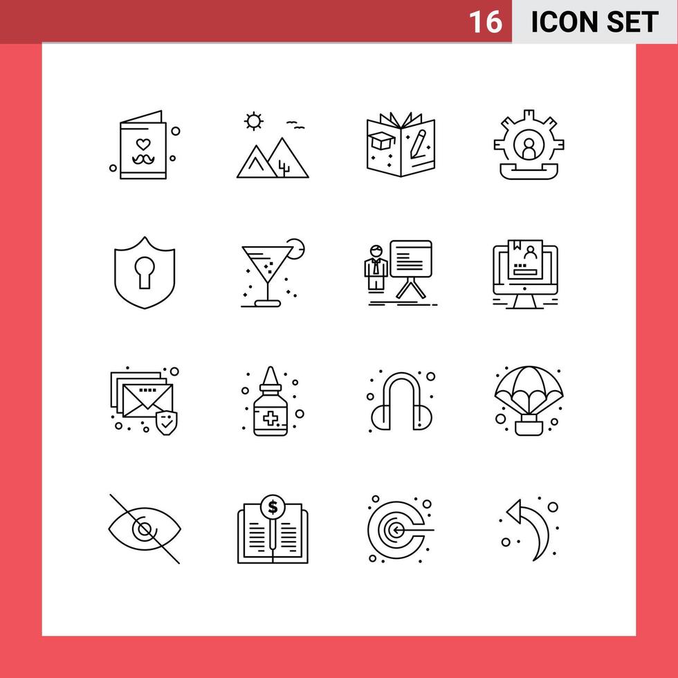 Modern Set of 16 Outlines and symbols such as access phone pyramid help communication Editable Vector Design Elements