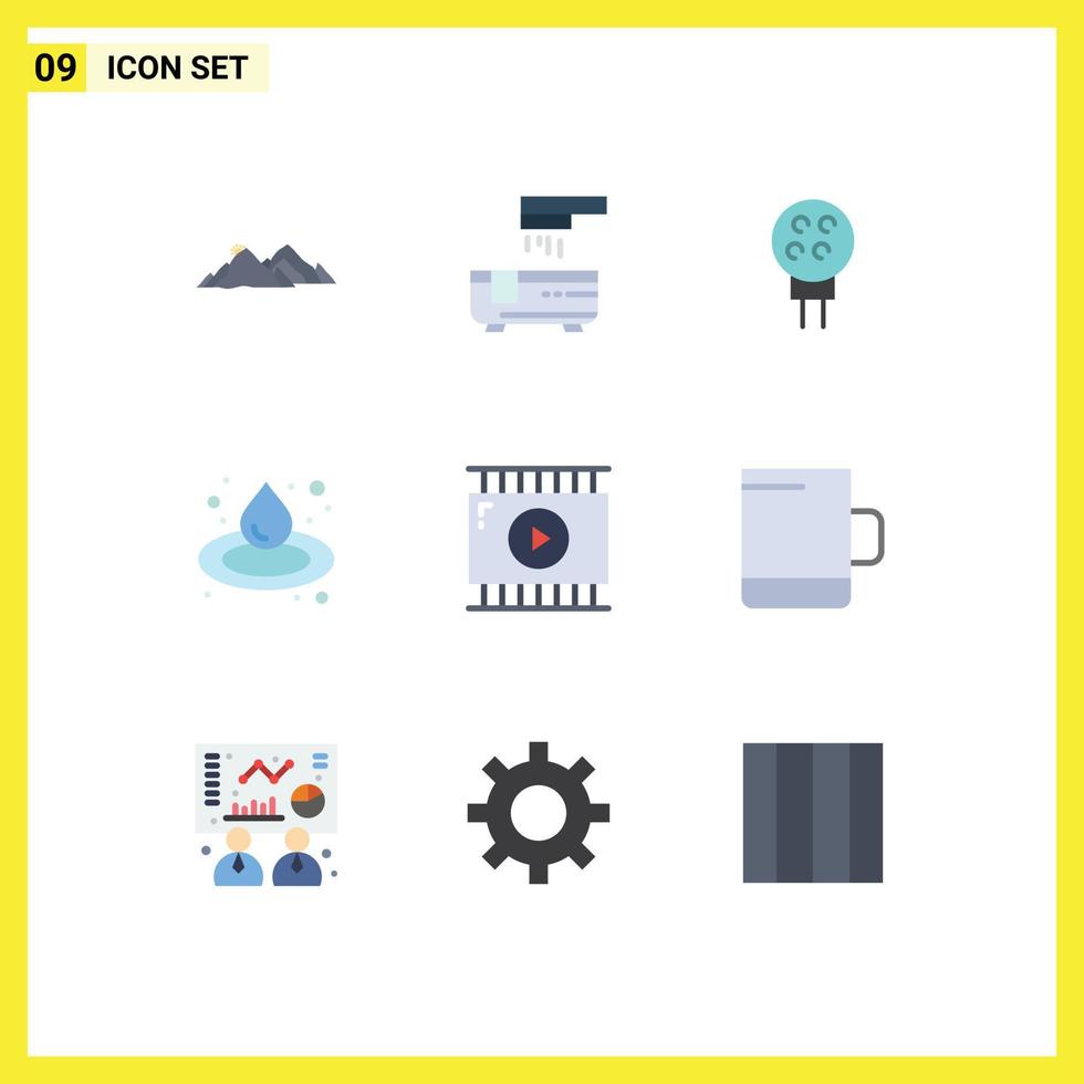 Pack of 9 creative Flat Colors of journalist video sauna shower droop sport Editable Vector Design Elements