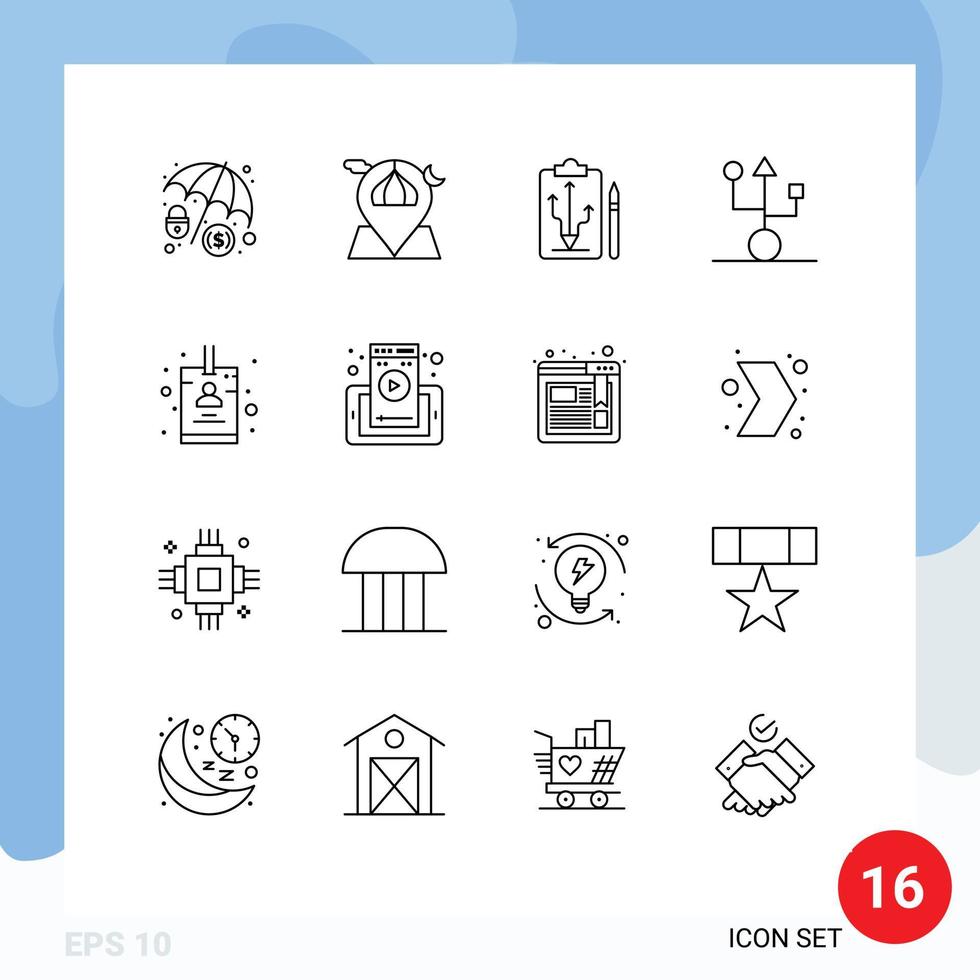 Set of 16 Modern UI Icons Symbols Signs for technology gadget head devices think Editable Vector Design Elements