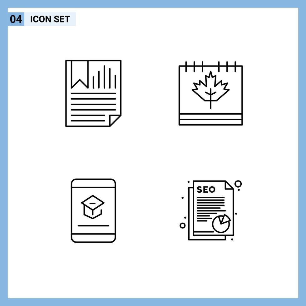 Stock Vector Icon Pack of 4 Line Signs and Symbols for bookmark leaf paper calendar e Editable Vector Design Elements