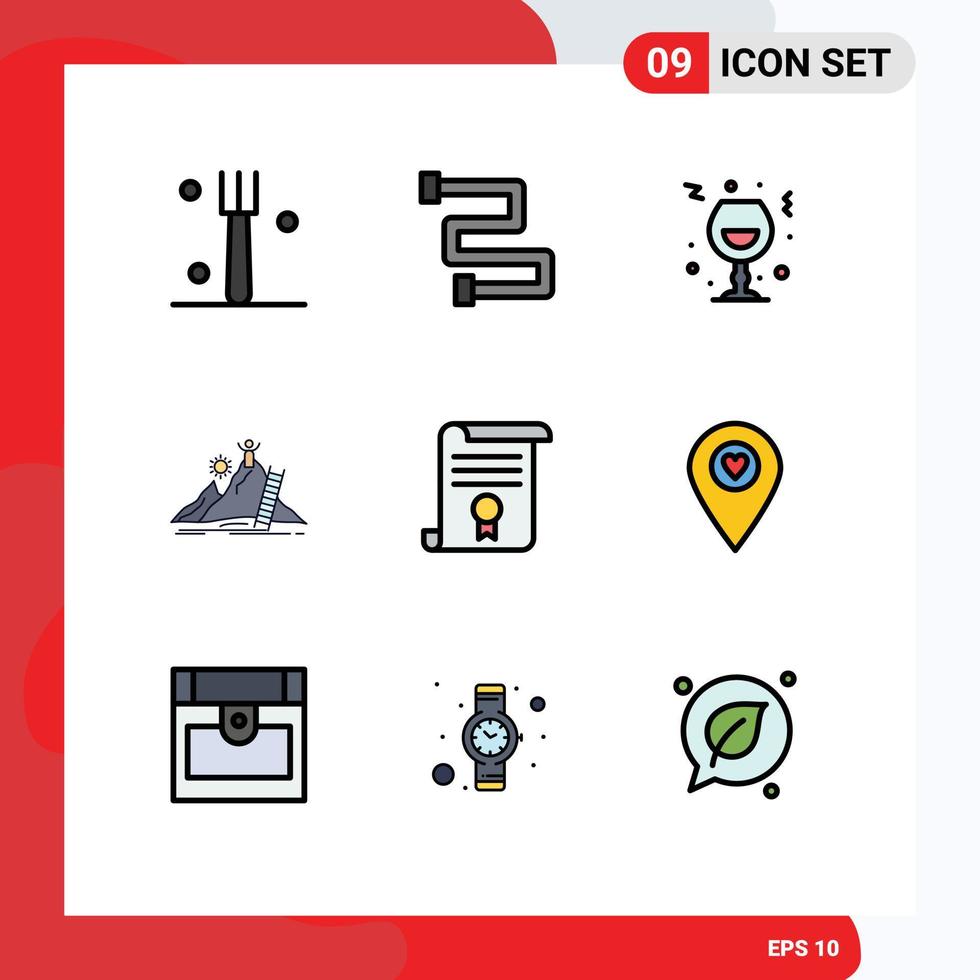 User Interface Pack of 9 Basic Filledline Flat Colors of degree career celebration leader personal Editable Vector Design Elements
