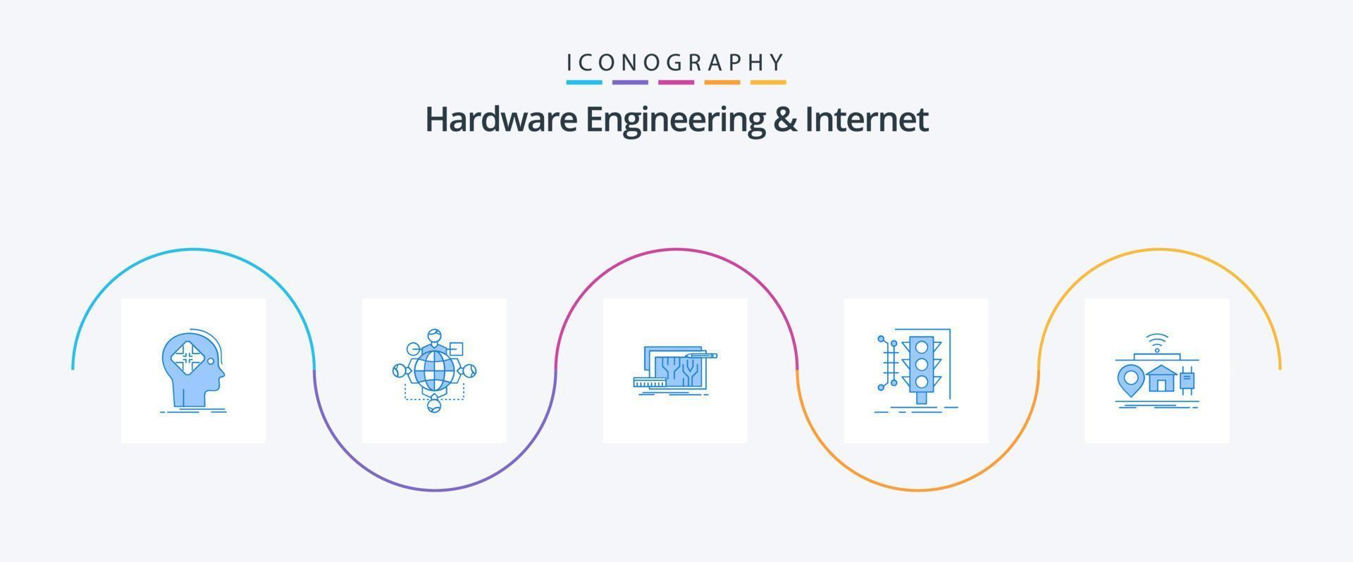 Hardware Engineering And Internet Blue 5 Icon Pack Including monitoring. city. operation. engineering. circuit vector