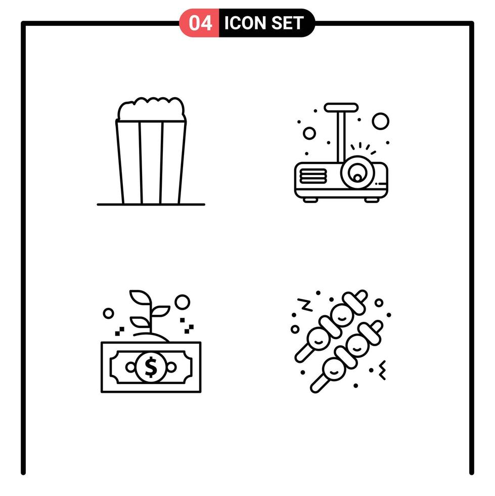 Editable Vector Line Pack of 4 Simple Filledline Flat Colors of pop invest beamer light money Editable Vector Design Elements