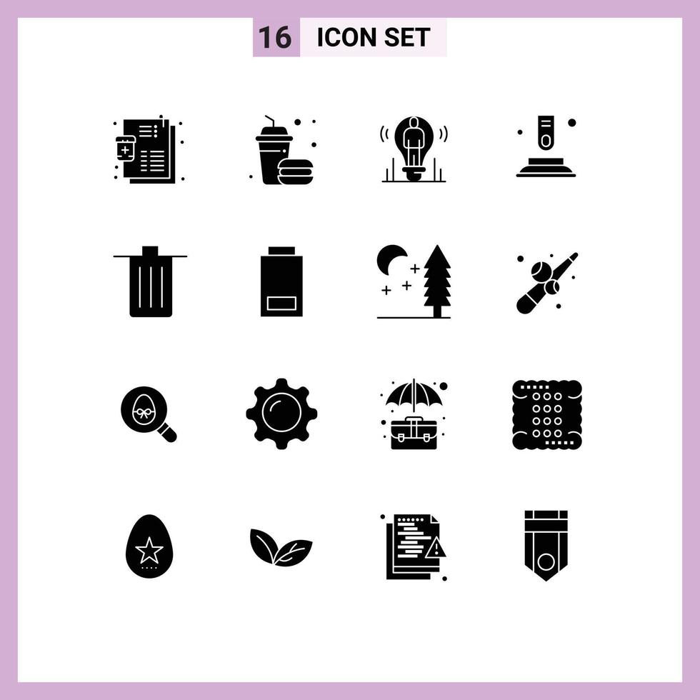 Pack of 16 creative Solid Glyphs of basket finger bulb button light Editable Vector Design Elements