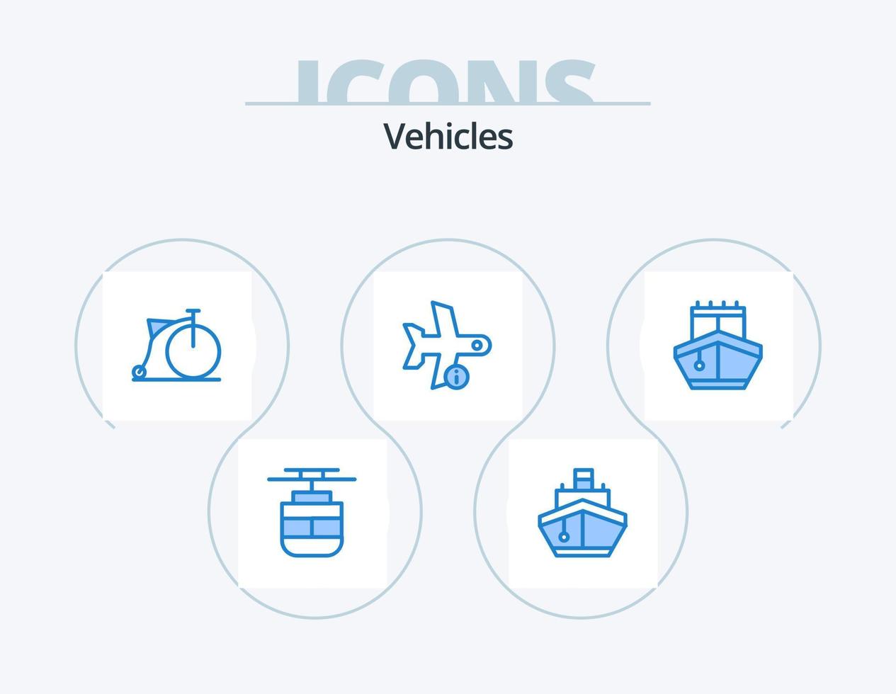 Vehicles Blue Icon Pack 5 Icon Design. transportation. plane. vehicles. info. wheel vector