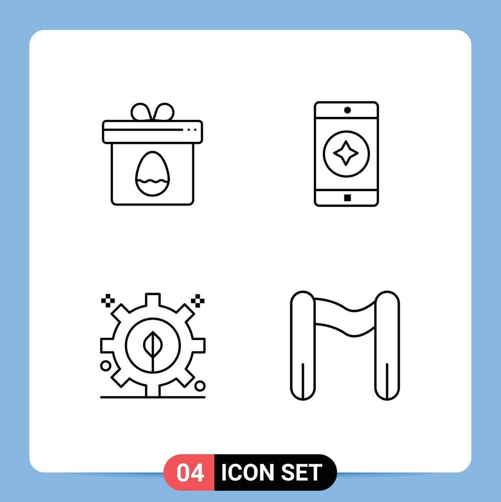 Mobile Interface Line Set of 4 Pictograms of gift power easter mobile application sport Editable Vector Design Elements