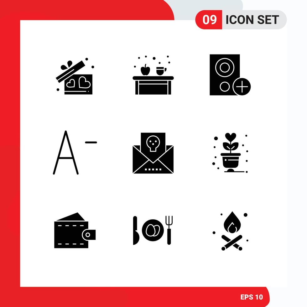 9 Universal Solid Glyphs Set for Web and Mobile Applications envelope font apple decrease hardware Editable Vector Design Elements