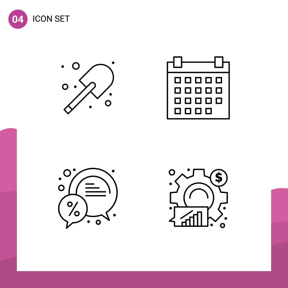 Universal Icon Symbols Group of 4 Modern Filledline Flat Colors of digging chat spade deadline percent Editable Vector Design Elements