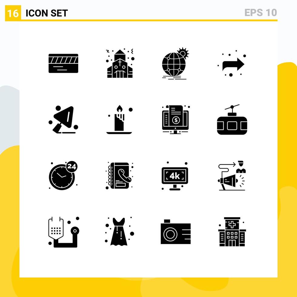 Universal Icon Symbols Group of 16 Modern Solid Glyphs of candle construction tools globe construction forward Editable Vector Design Elements
