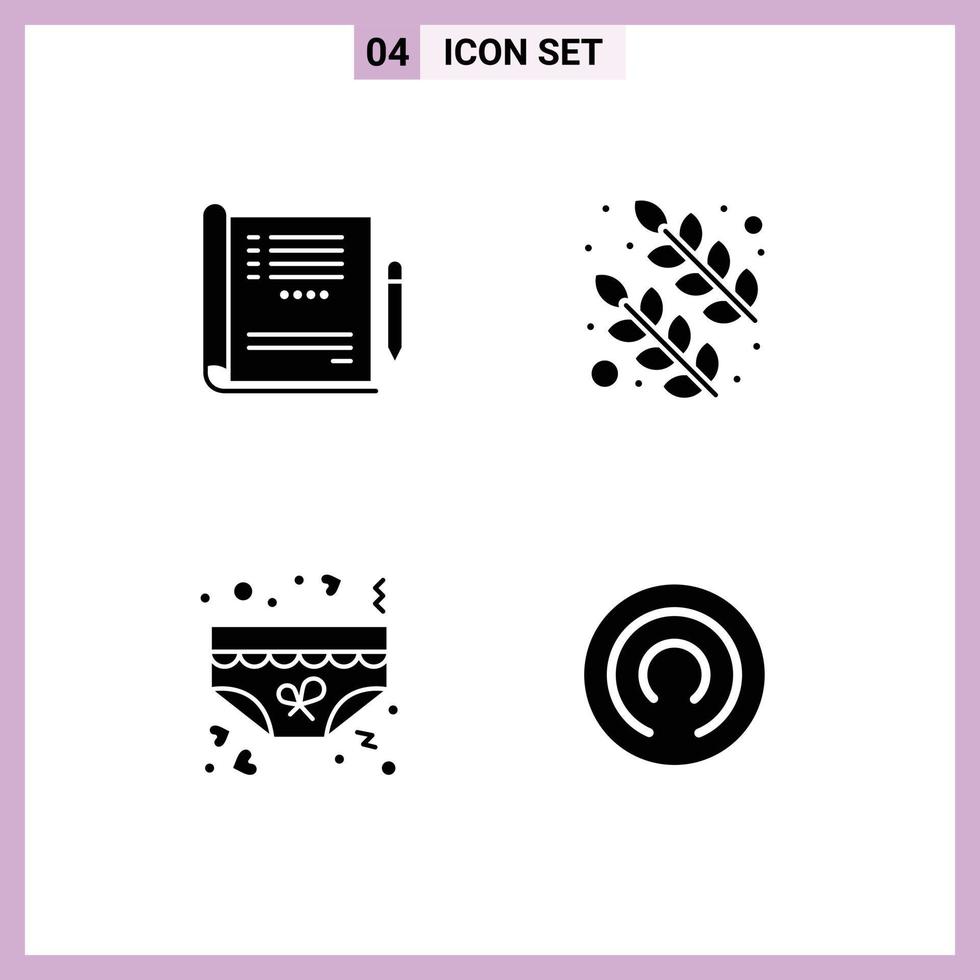 Solid Glyph Pack of 4 Universal Symbols of doctor underpants report nature romance Editable Vector Design Elements