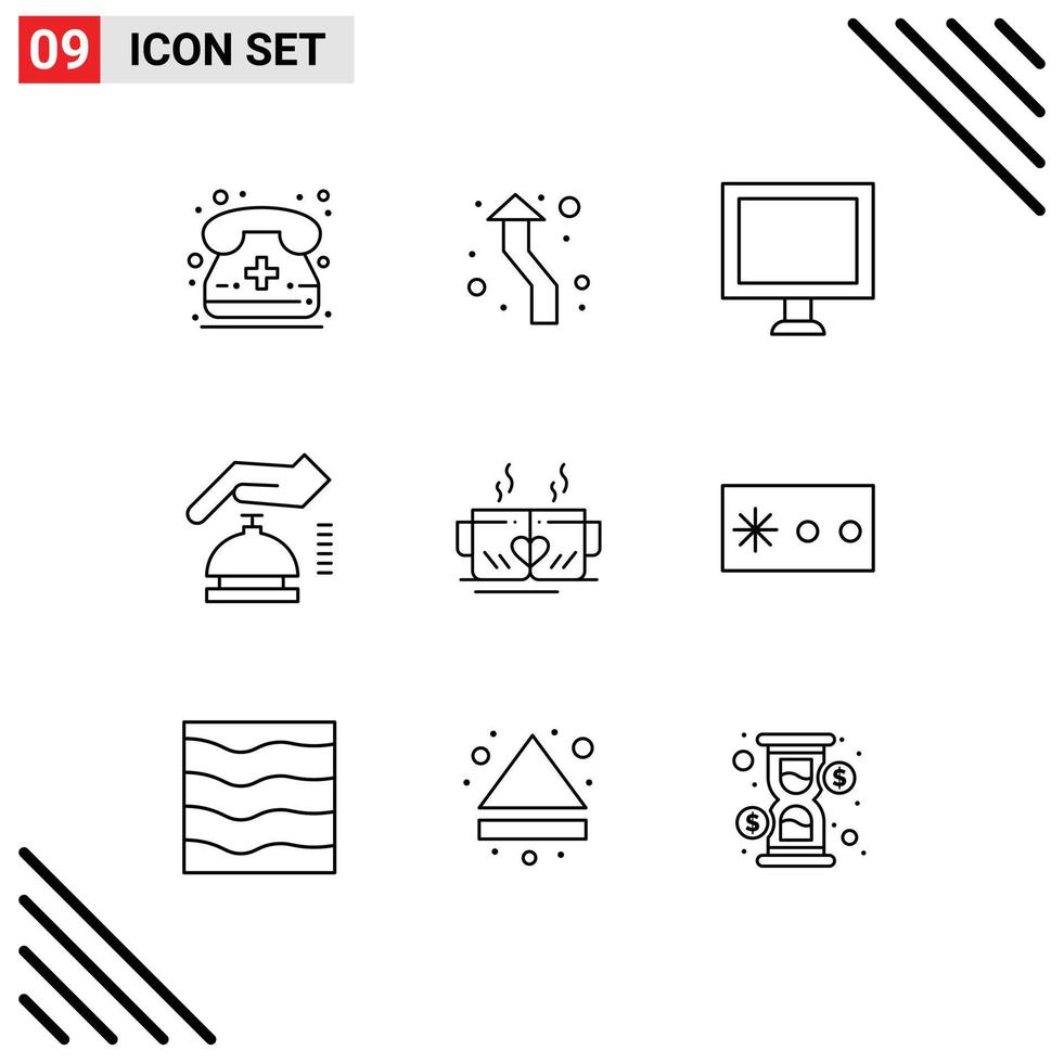 Set of 9 Vector Outlines on Grid for cup security round cyber gdpr Editable Vector Design Elements