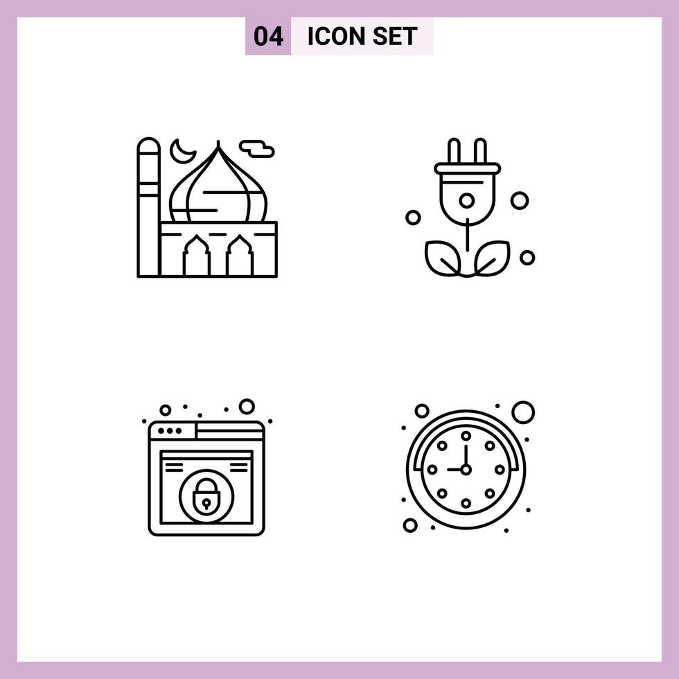 Modern Set of 4 Filledline Flat Colors and symbols such as mosque design moon tree web Editable Vector Design Elements