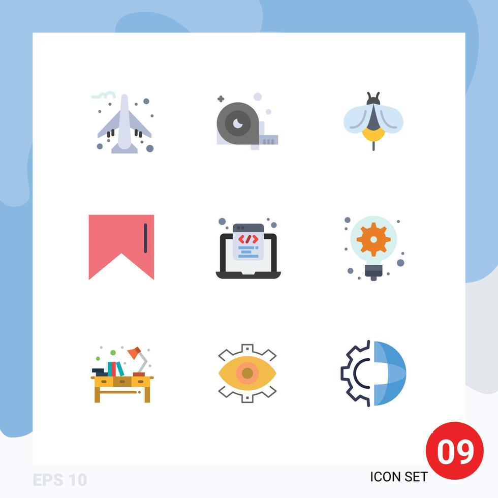 Set of 9 Modern UI Icons Symbols Signs for programming html bee coding banner Editable Vector Design Elements