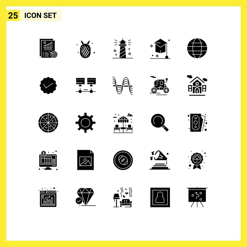 User Interface Pack of 25 Basic Solid Glyphs of university education beach degree water Editable Vector Design Elements