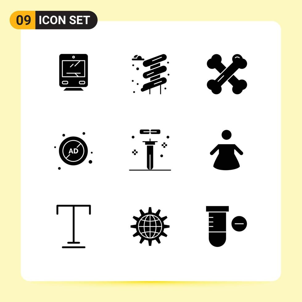 9 Universal Solid Glyphs Set for Web and Mobile Applications chemistry protection calcium block ad block Editable Vector Design Elements