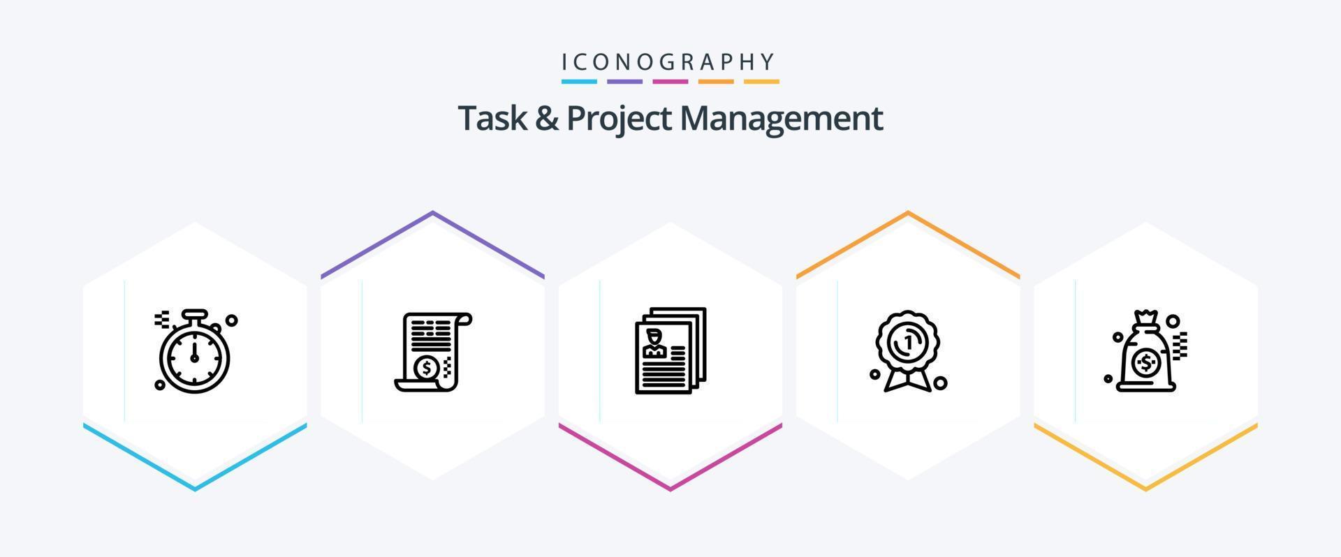 Task And Project Management 25 Line icon pack including award badge . finance. profile. file vector
